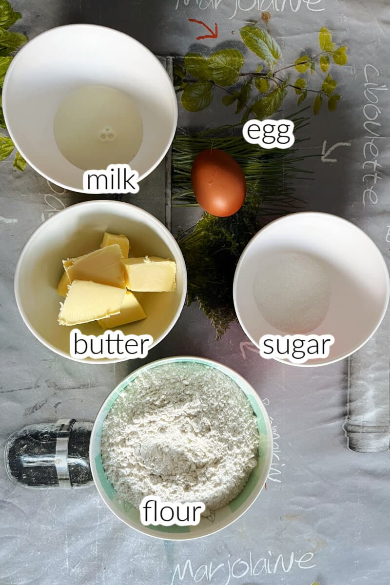 Ingredients needed to make sweet pastry for mince pies.