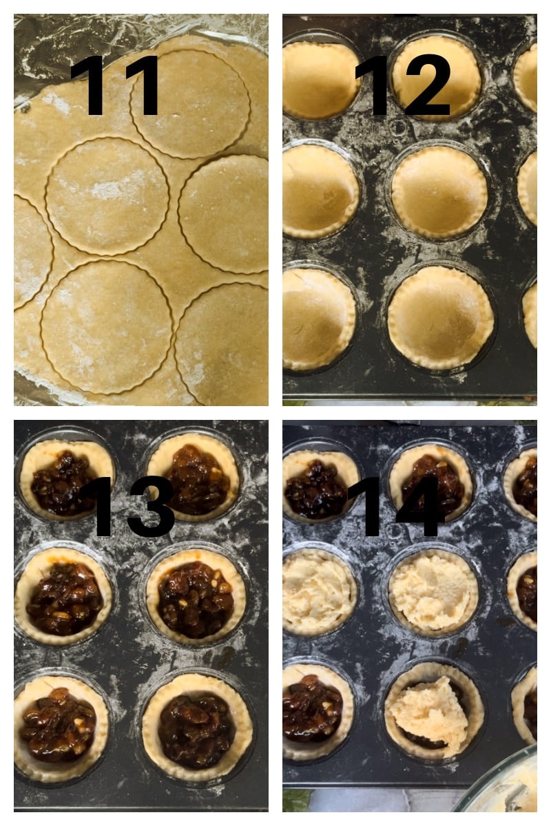 Collage of 4 photos to show how to make frangipane mince pies.