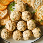 A triangle of mini cheese balls.