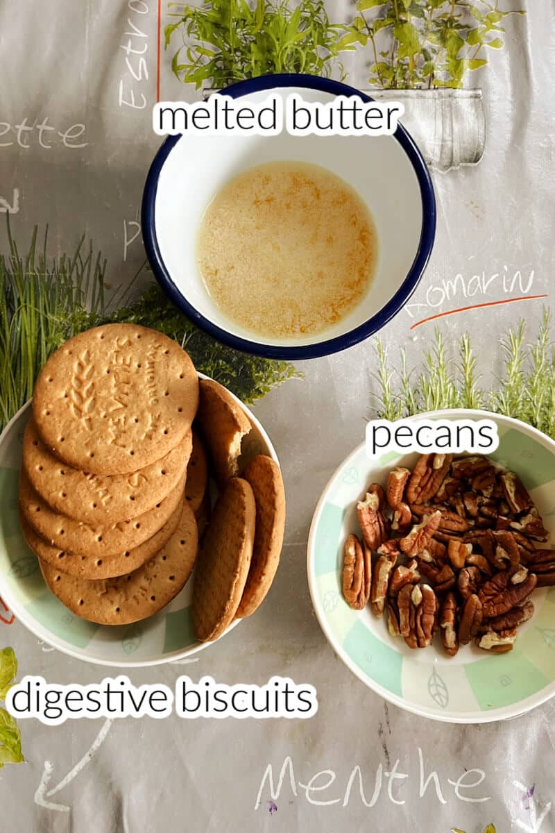 Ingredients needed to make pecan crust for pumpkin pie.