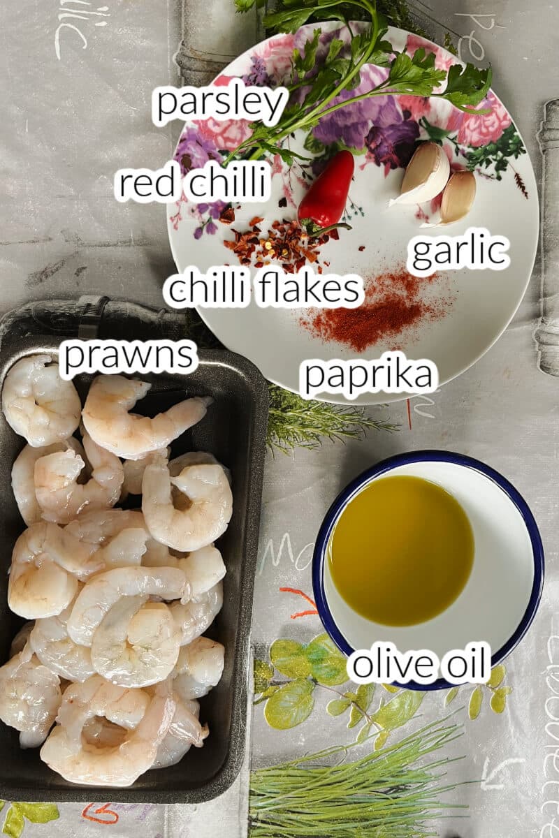 Ingredients used to make gambas pil pil.