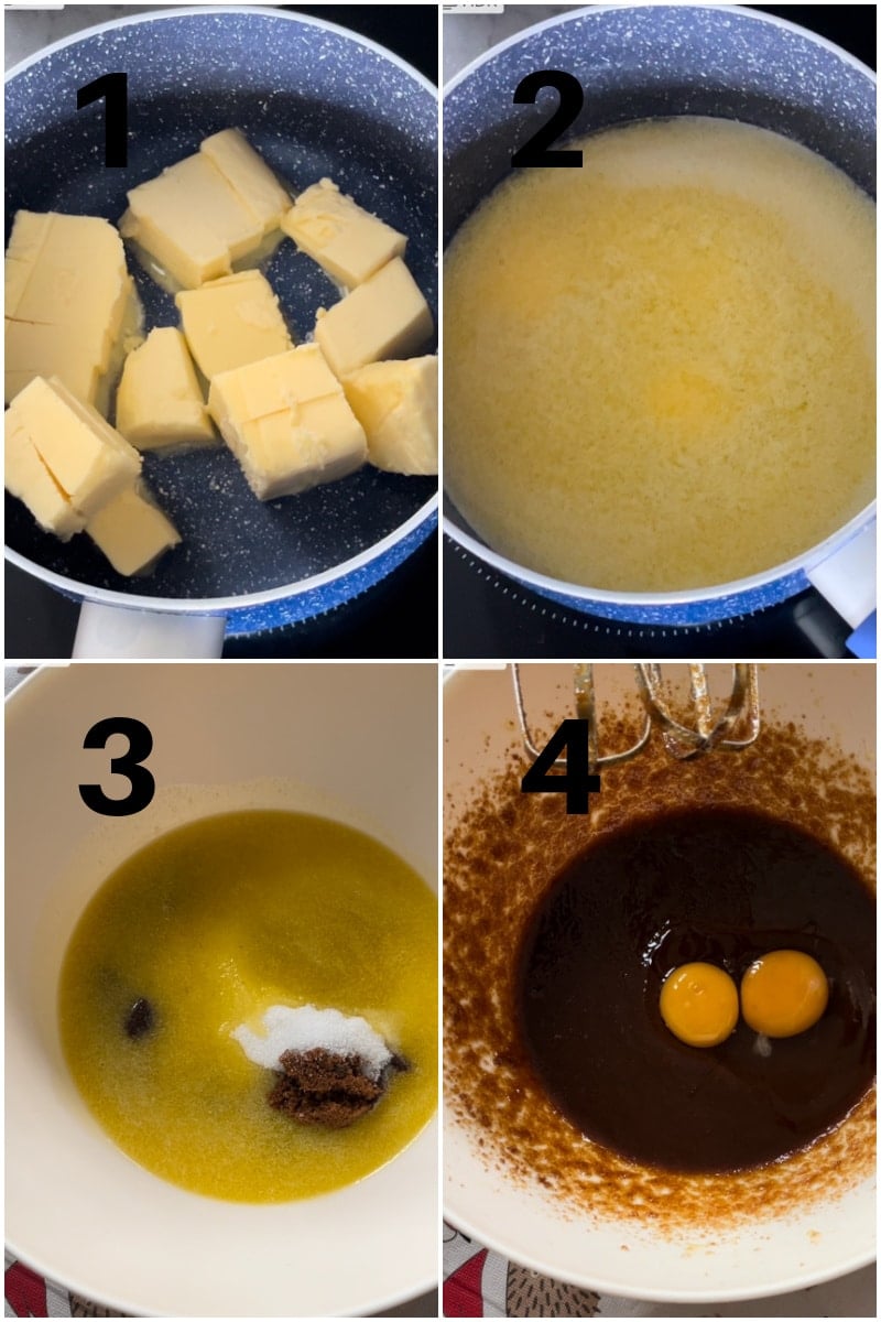 Collage of 4 photos to show how to make ginger cookies.