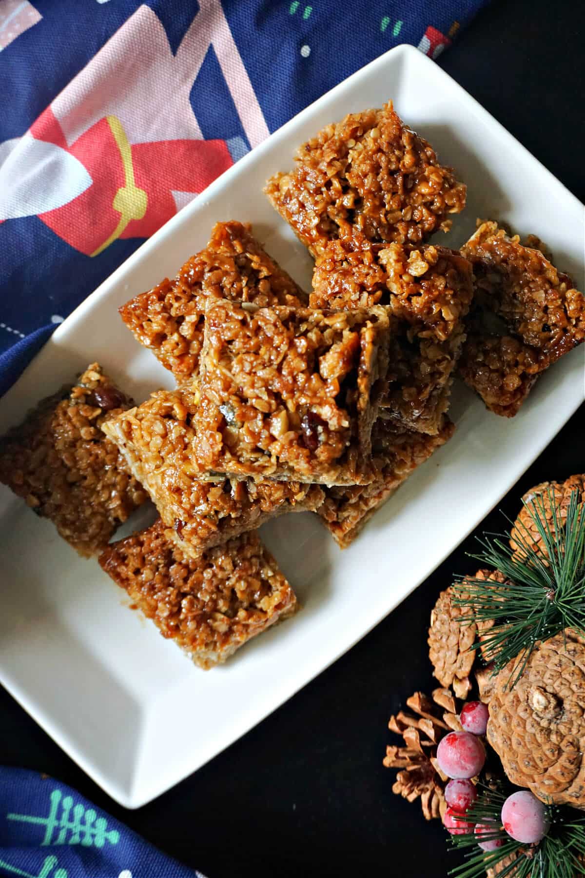 A white rectangle plate with flapjack squares.