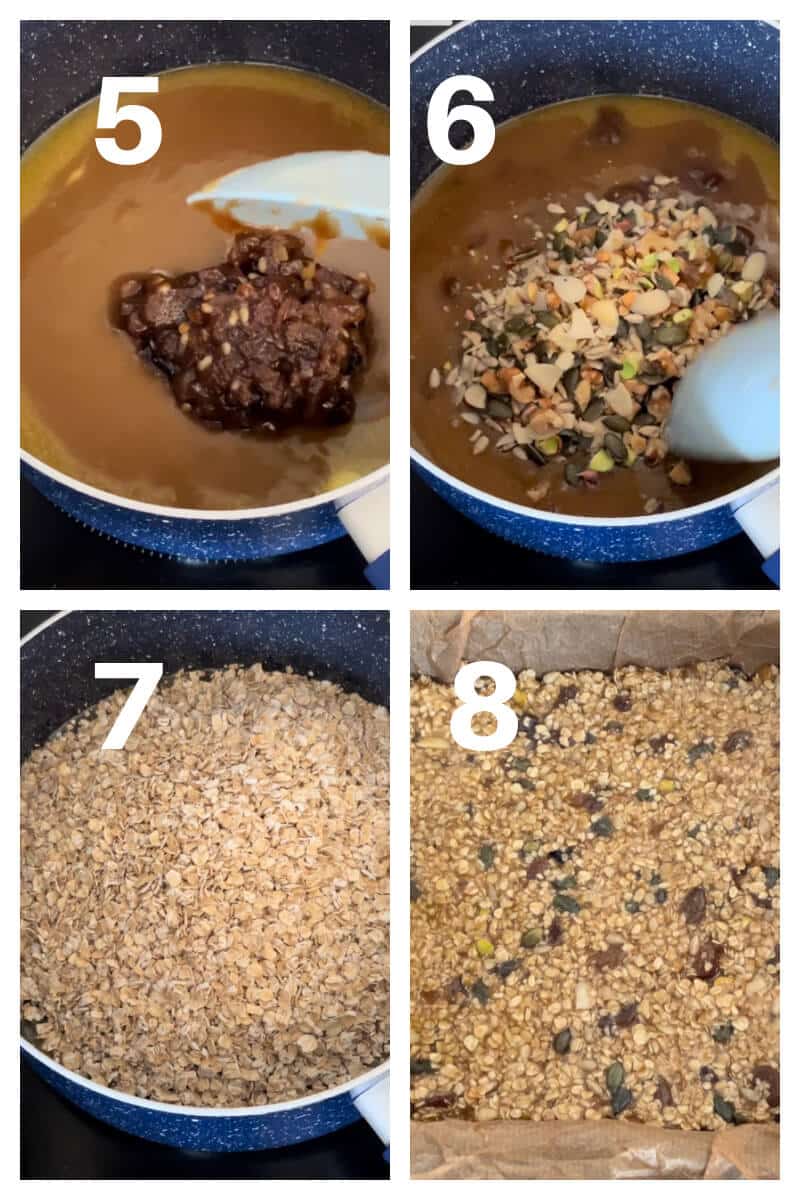 Collage of 4 photos to show how to make flapjacks with mincemeat.