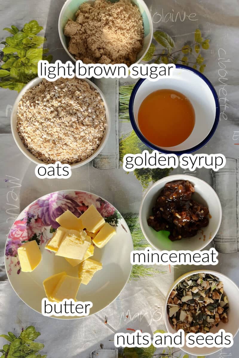 Ingredients used to make mincemeat flapjacks.