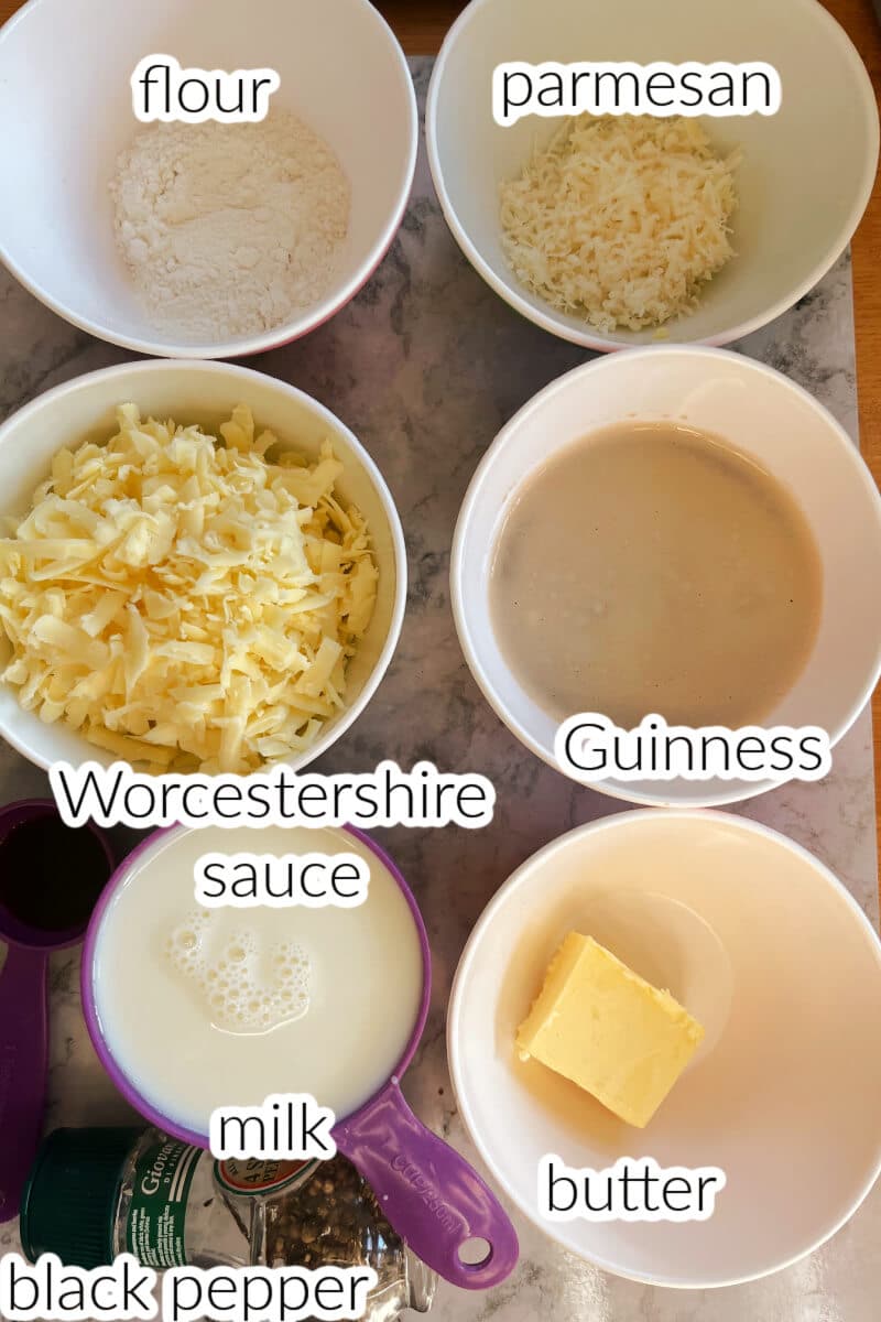 Ingredients used to make beer cheese dip.