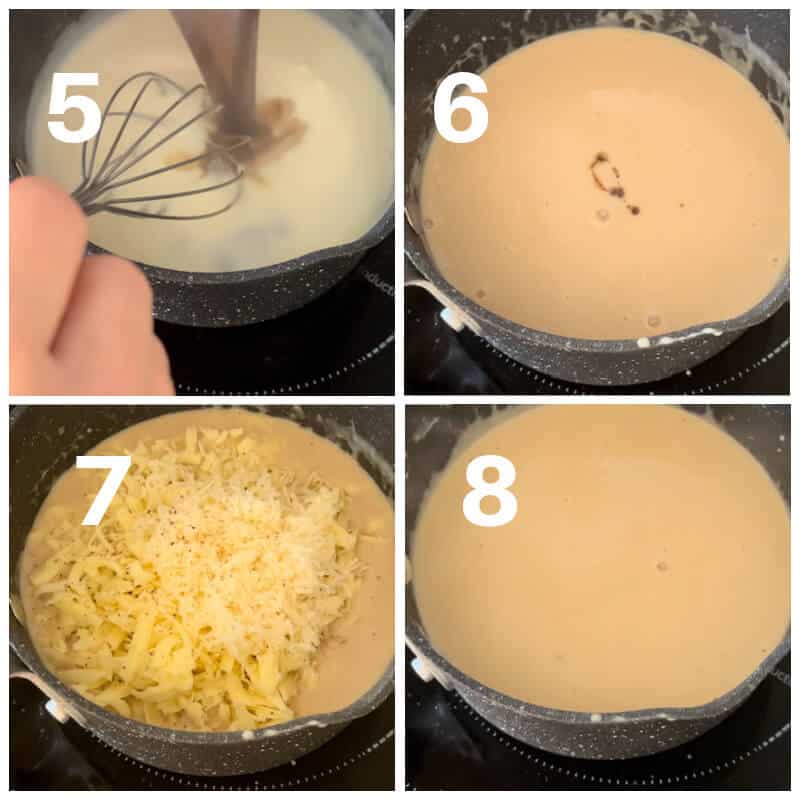 Collage of 4 photos to show how to make Guinness beer cheese dip.