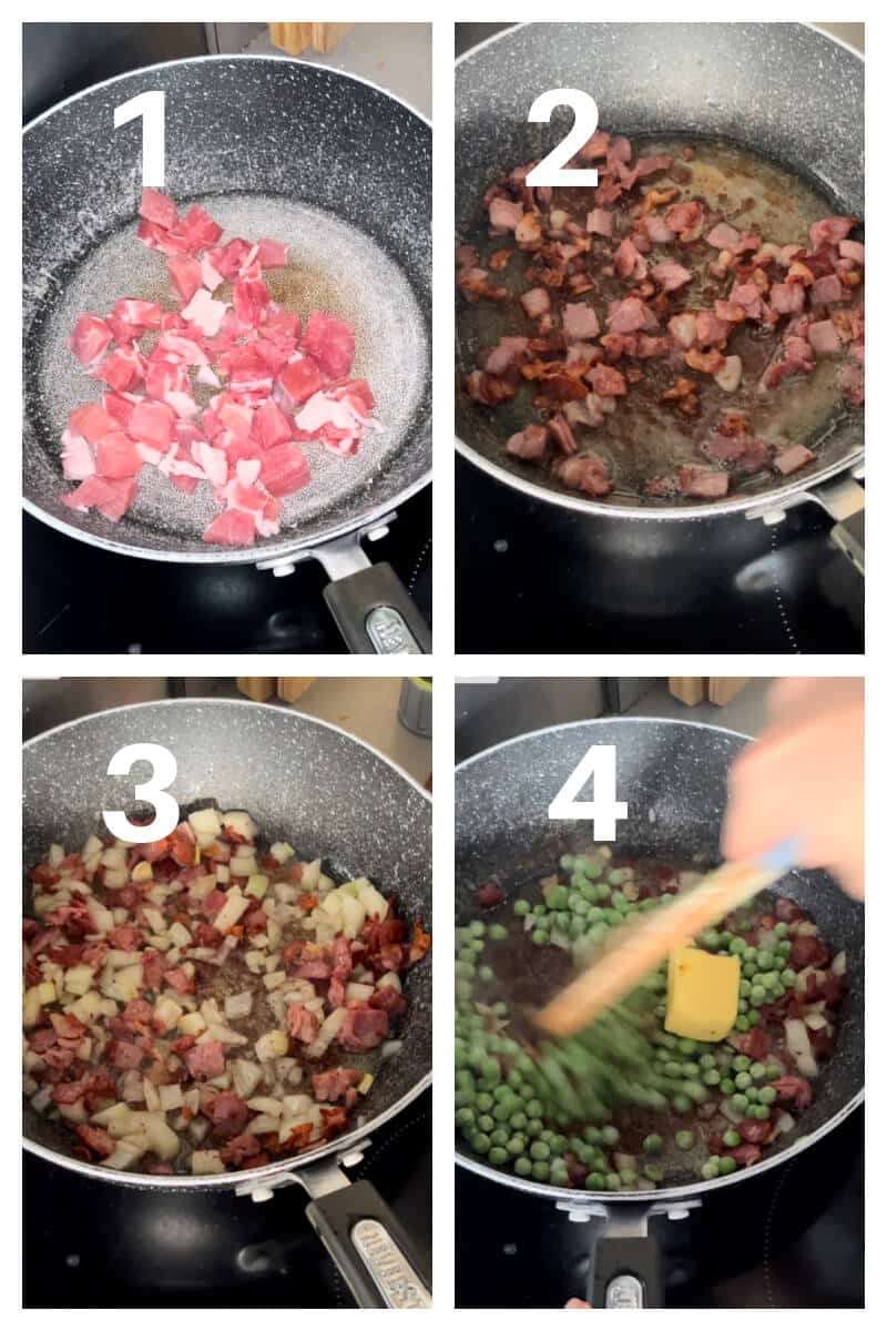 Collage of 4 photos to show how to make orzo.