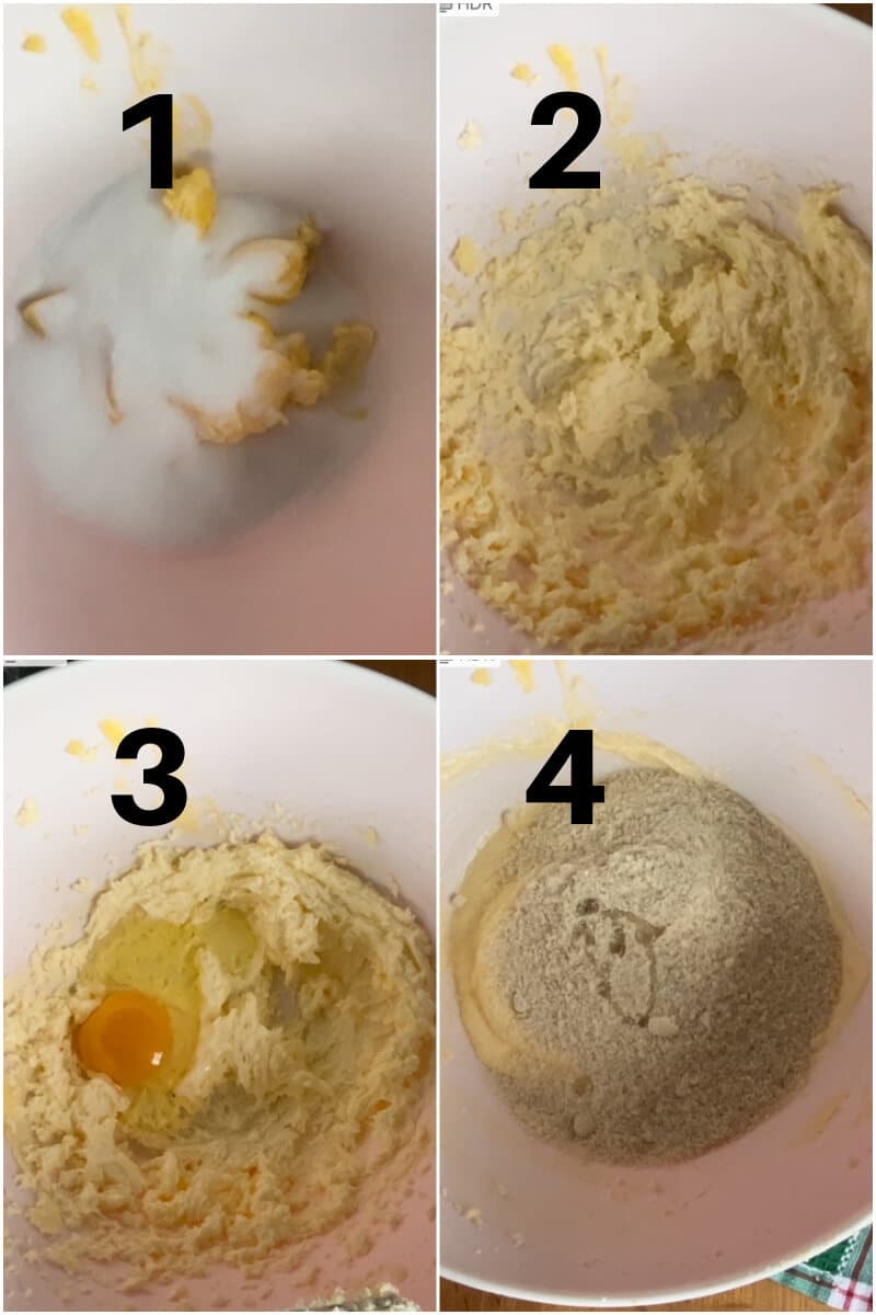 Collage of 4 photos to show how to make the frangipane filling.