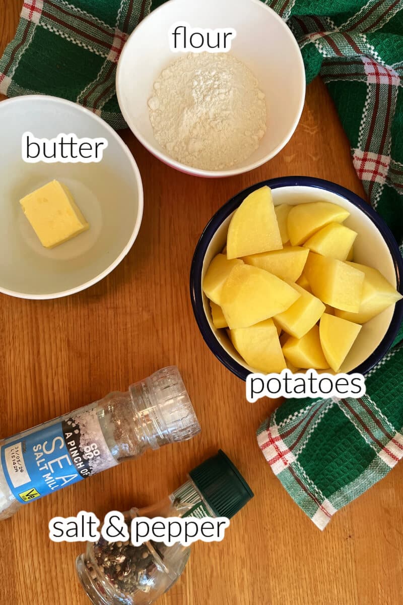 Ingredients used to make potato cakes.