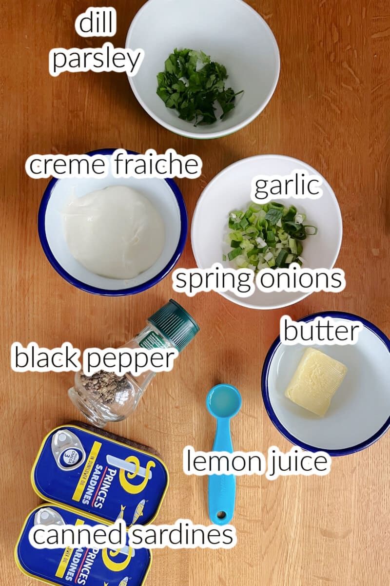 Ingredients used to make sardine pate.