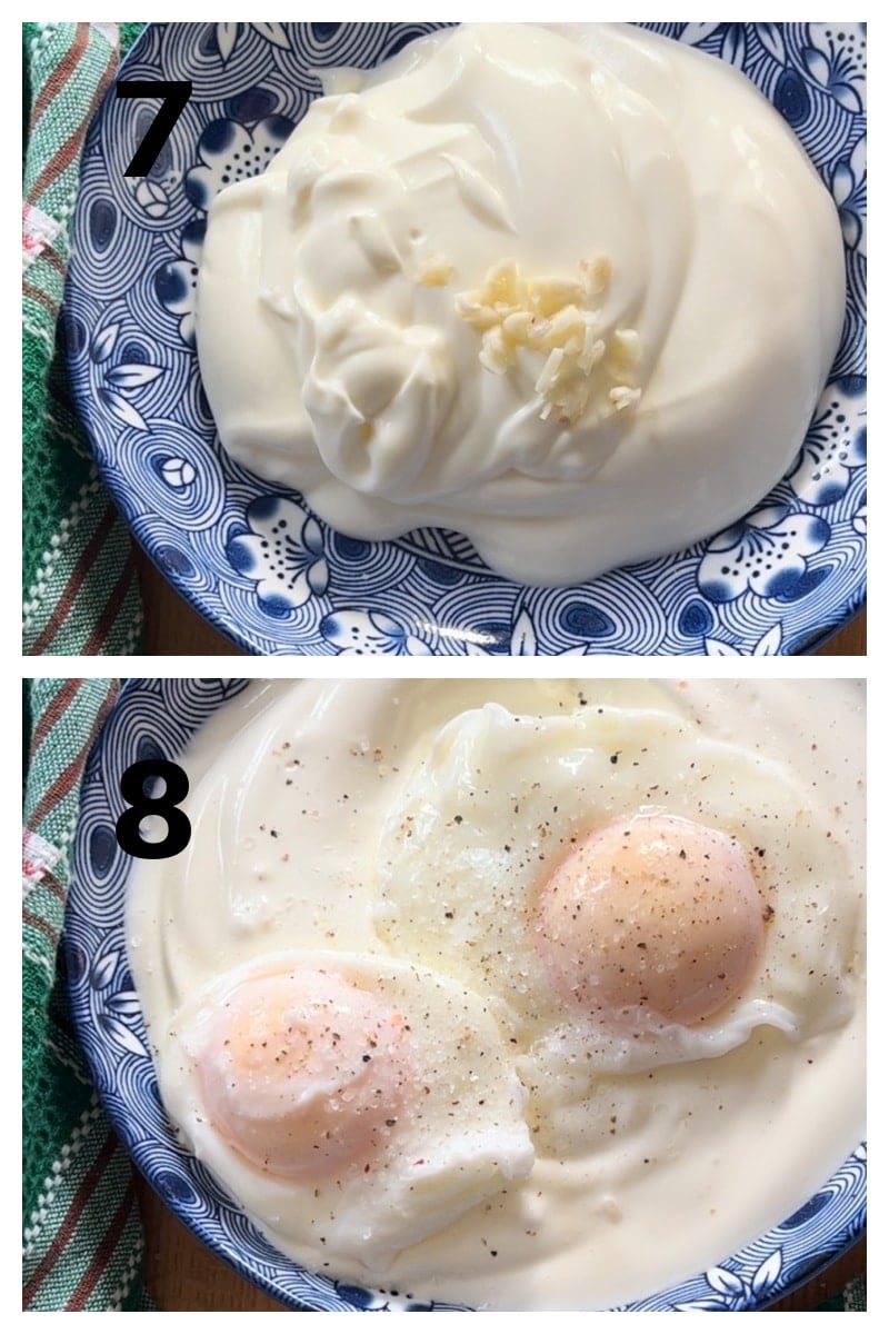 Collage of 2 photos to show how to assemble the Turkish eggs.