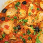 Close-up shoot of a chicken cacciatore dish.