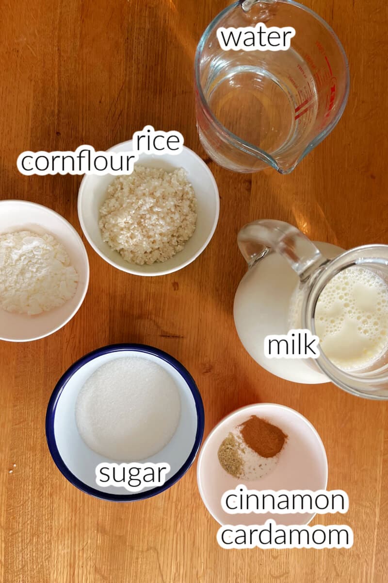 Ingredients used to make Turkish rice pudding.