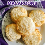 Coconut macaroons on a white plate.