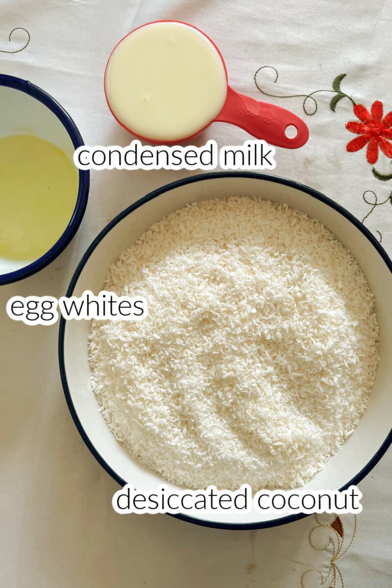Ingredients used to make coconut macaroons.