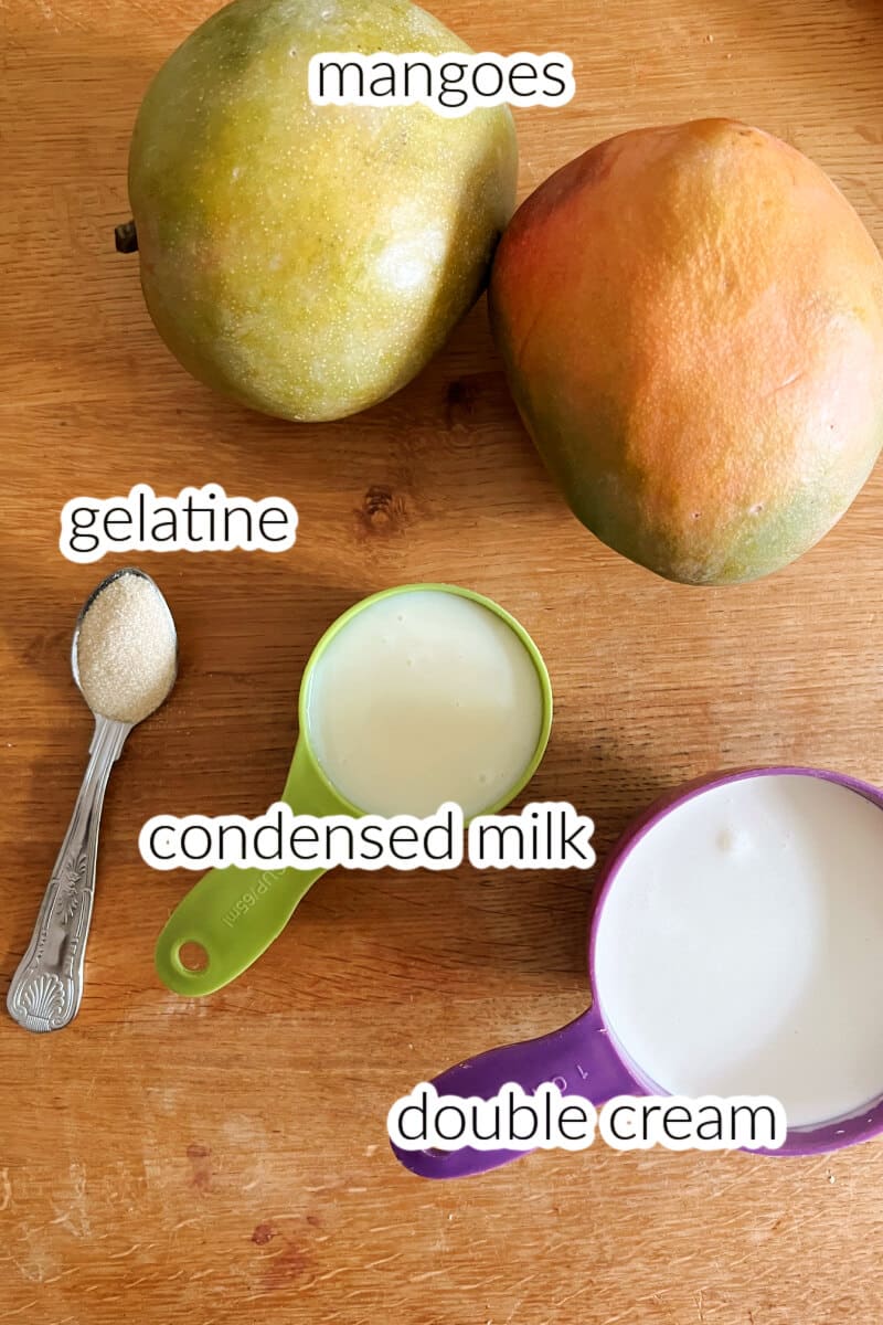 Ingredients used to make mango mousse.