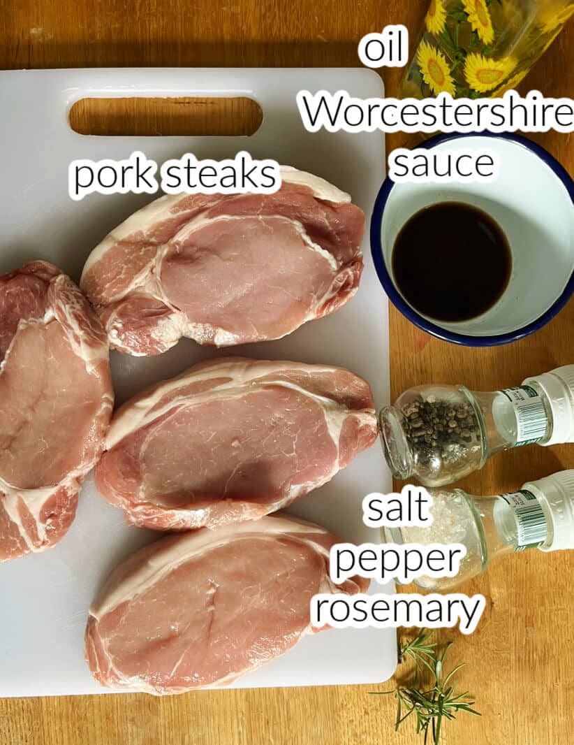 Ingredients used to make pork steaks.