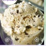 A glass with a scoop of stracciatella ice cream.
