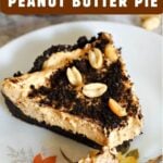 A slice of oreo peanut butter pie on a plate.