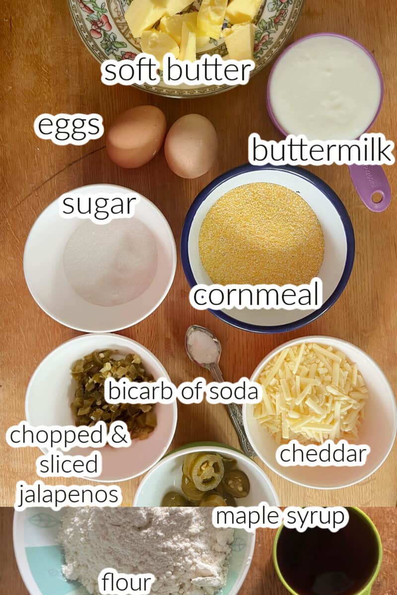 Ingredients used to make cornbread muffins.