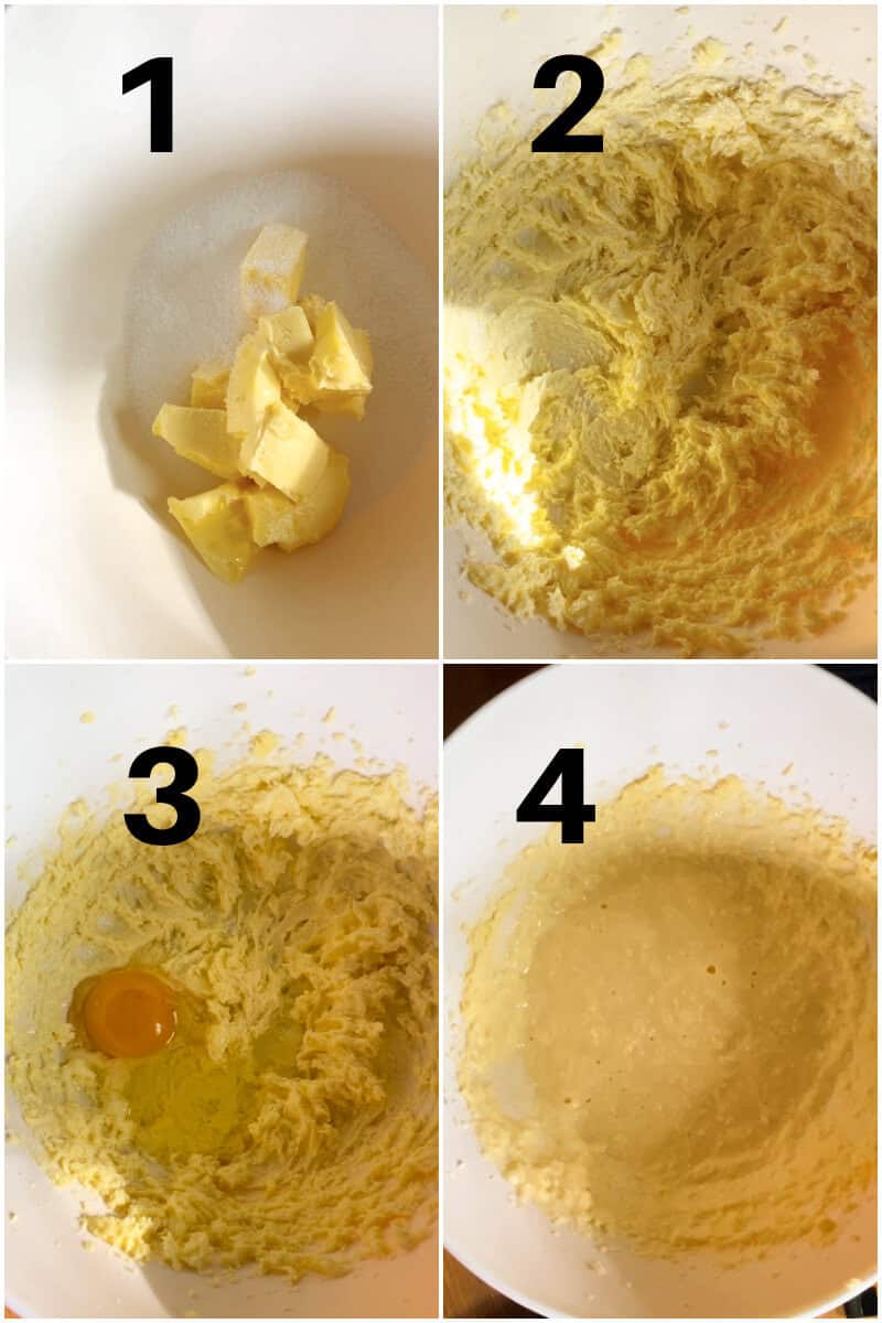Collage of 4 photos to show how to make cornbread muffins.