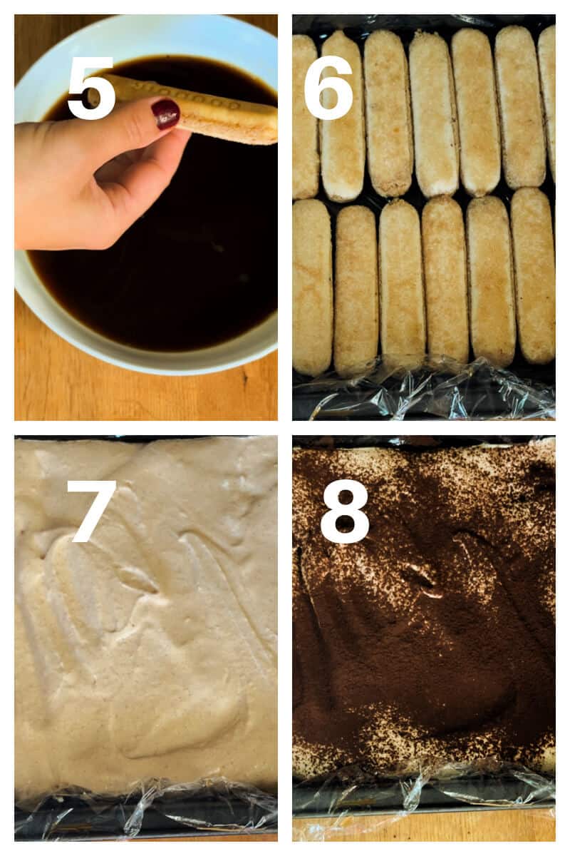 Collage of 4 photos to show how to make pumpkin tiramisu.