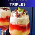 A glass with Christmas trifle and a partially visible glass with trifle.