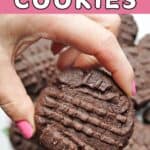 A hand holding a chocolate cookie.