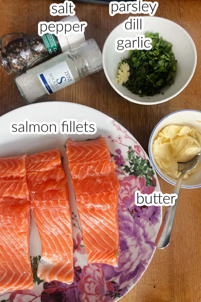 Ingredients used to make salmon in the air fryer.