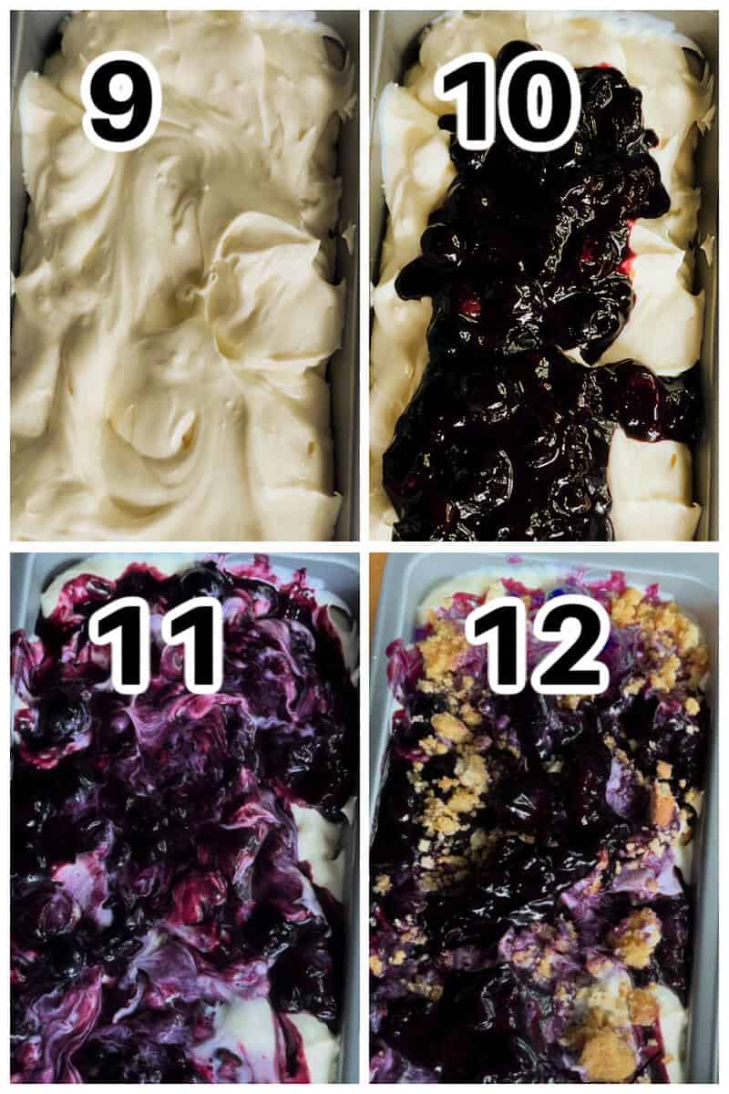 Collage of 4 photos to show how to assemble the ice cream.