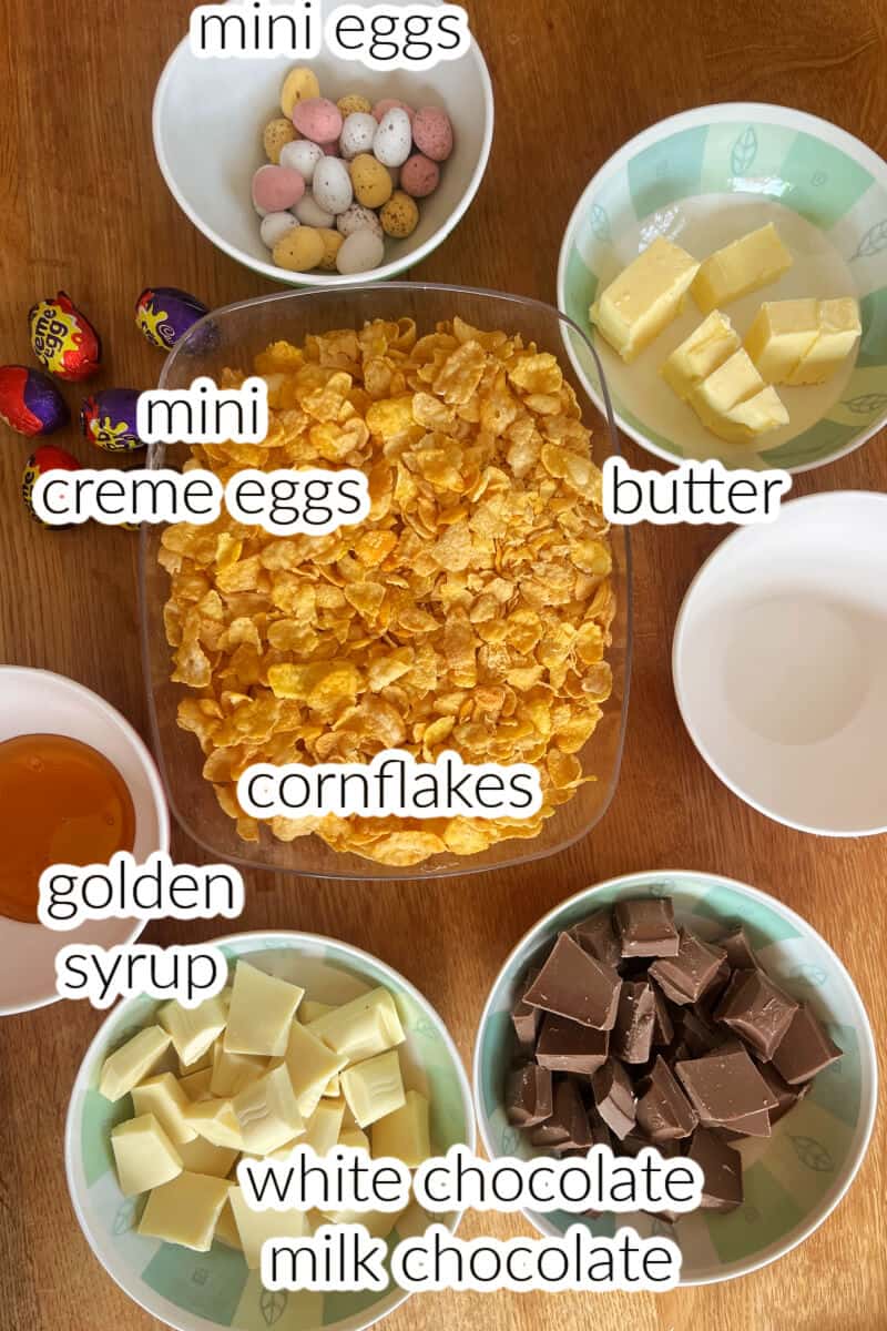 Ingredients used to make chocolate cornflake bars.
