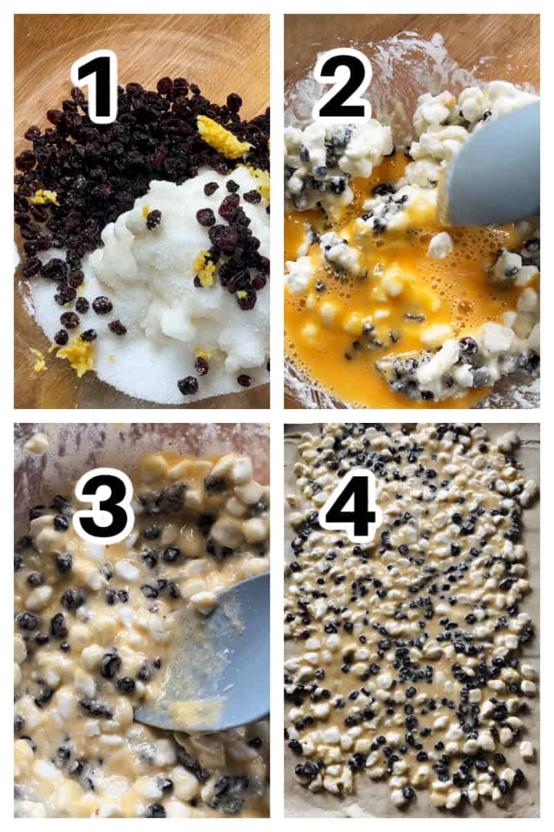 Collage of 4 photos to show how to make the filling for palmiers.