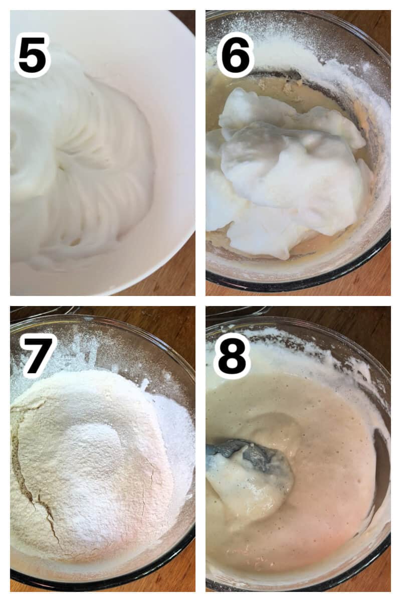 Collage of 4 photos to show how to make pancake batter.