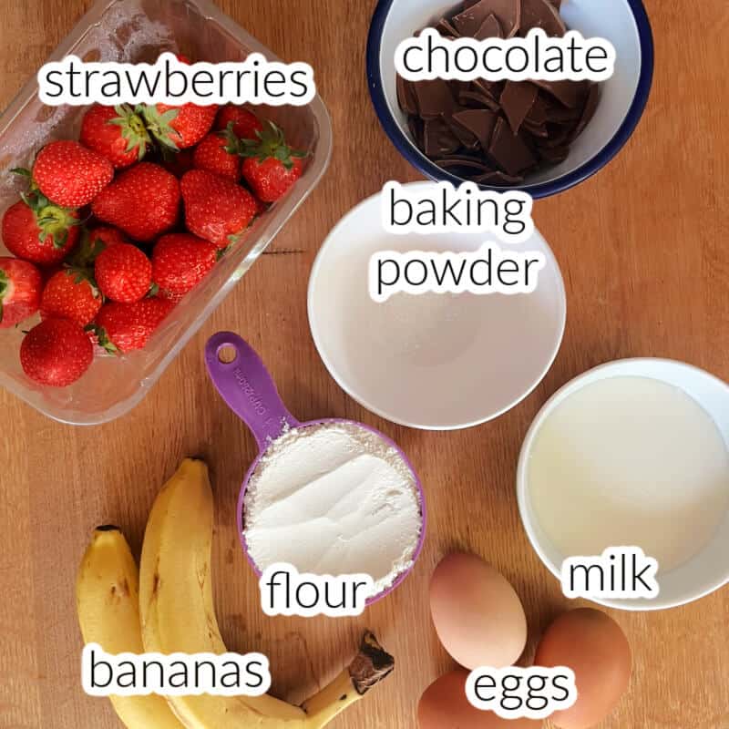Ingredients used to make pancake skewers.