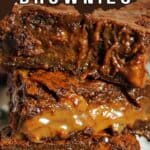A stack of 3 caramel brownies.