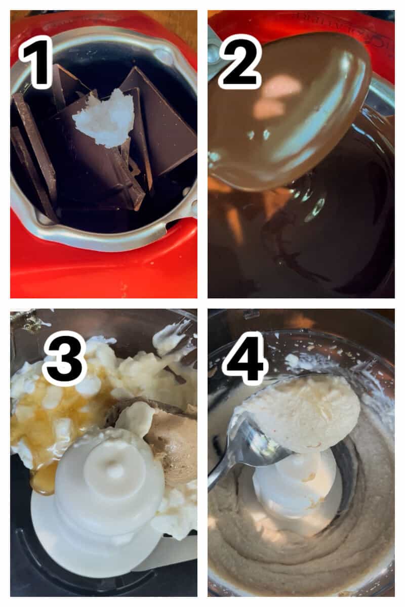 Collage of 4 photos to show how to make ice cream bars.
