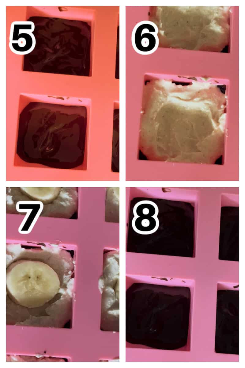 Collage of 4 photos to show how to make ice cream bars.