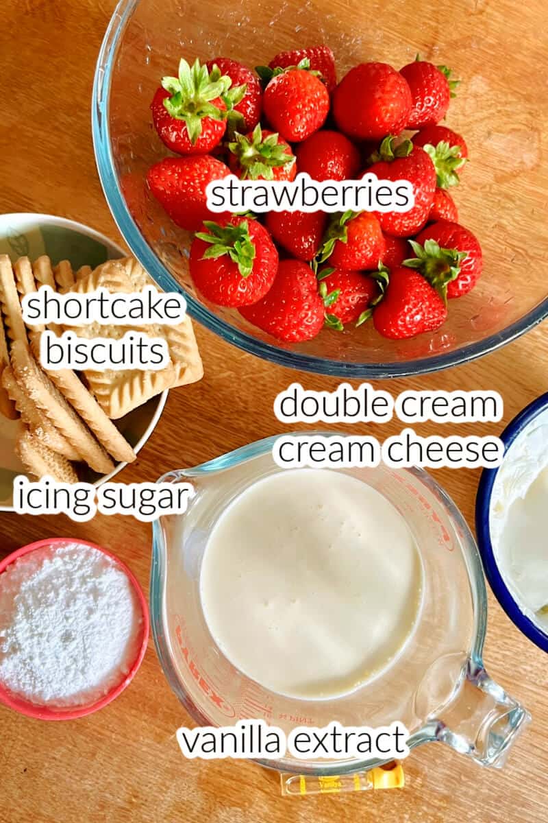 Ingredients used to make strawberry ice box cake.