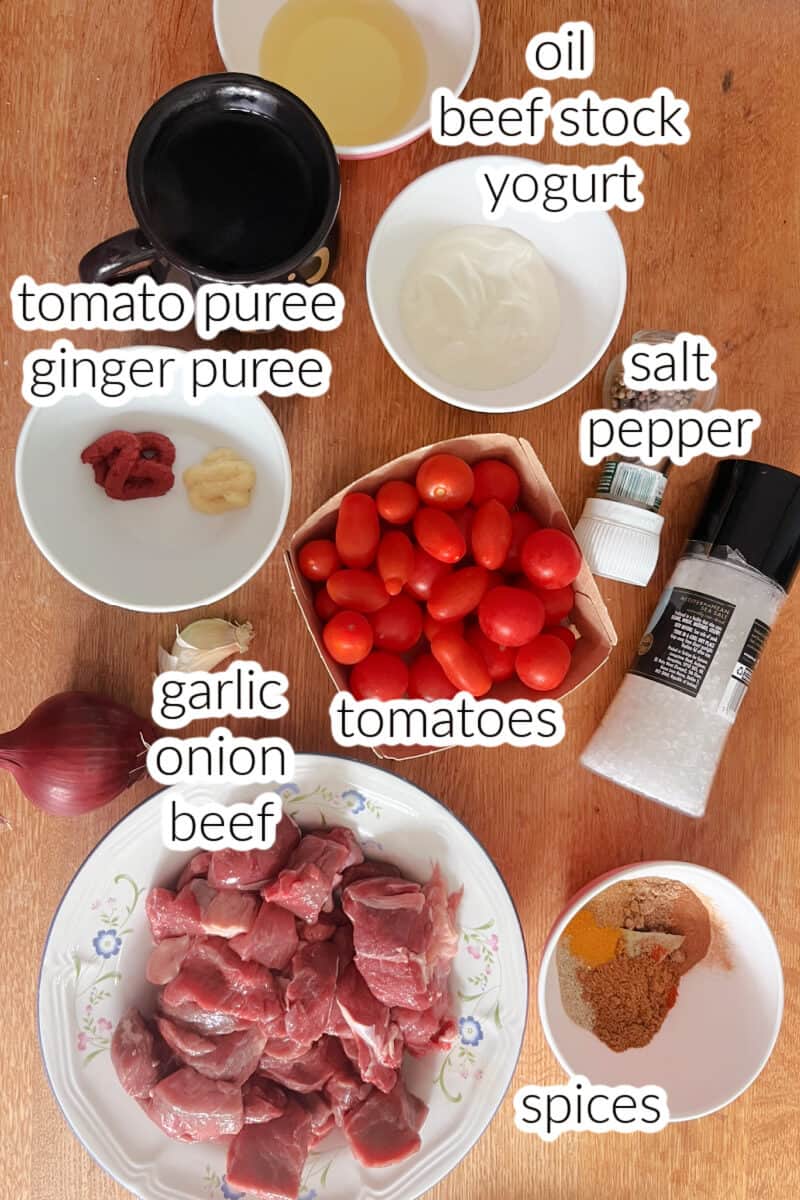 Ingredients used to make beef curry.