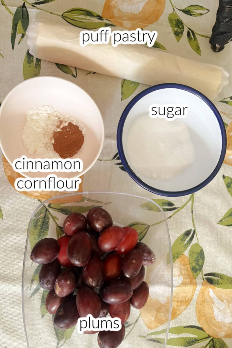 Ingredients used to make plum turnovers.