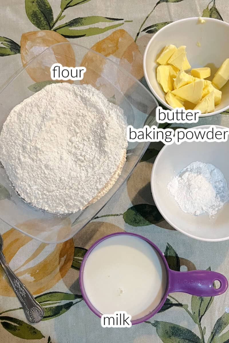 Ingredients used to make flour dumplings.