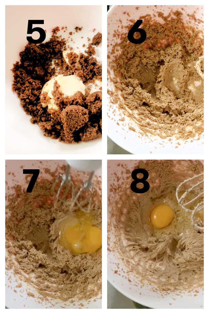 Collage of 4 photos to show how to make a pumpkin sponge cake.