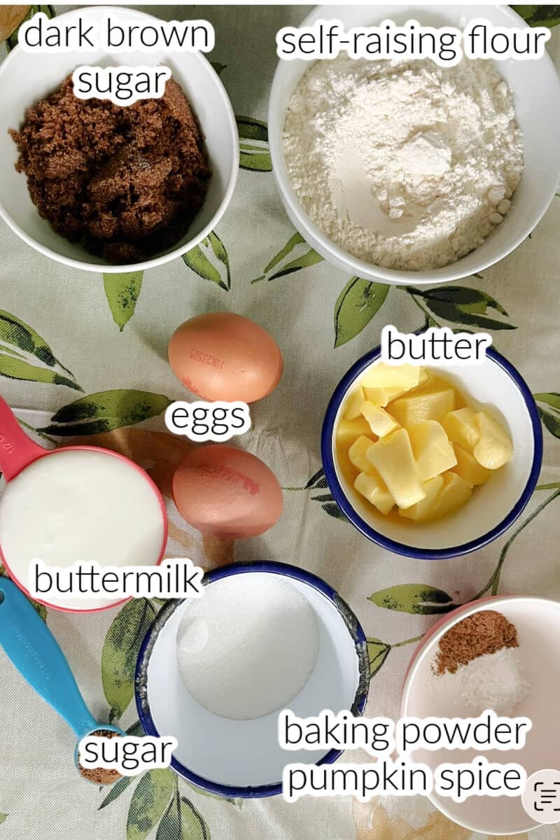 Ingredients used to make the pumpkin sponge.