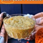 A glass with pumpkin pudding.