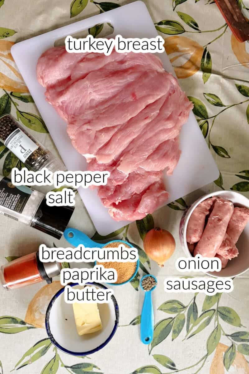 Ingredients needed to make turkey roulade.