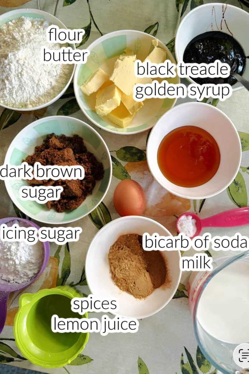 Ingredients used to make ginger cake.