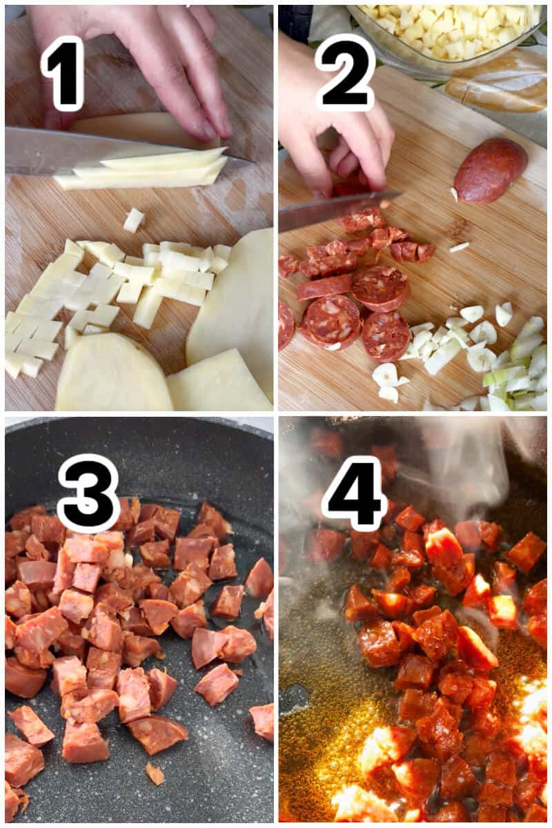 Collage of 4 photos to show how to prep the ingredients.