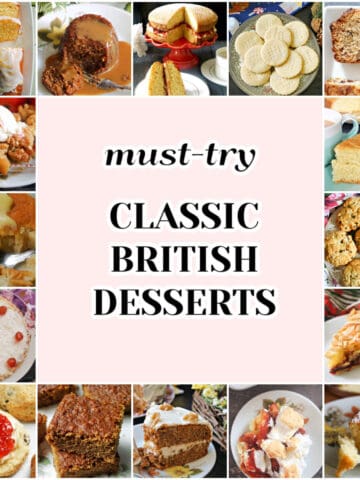 Collection of British desserts.