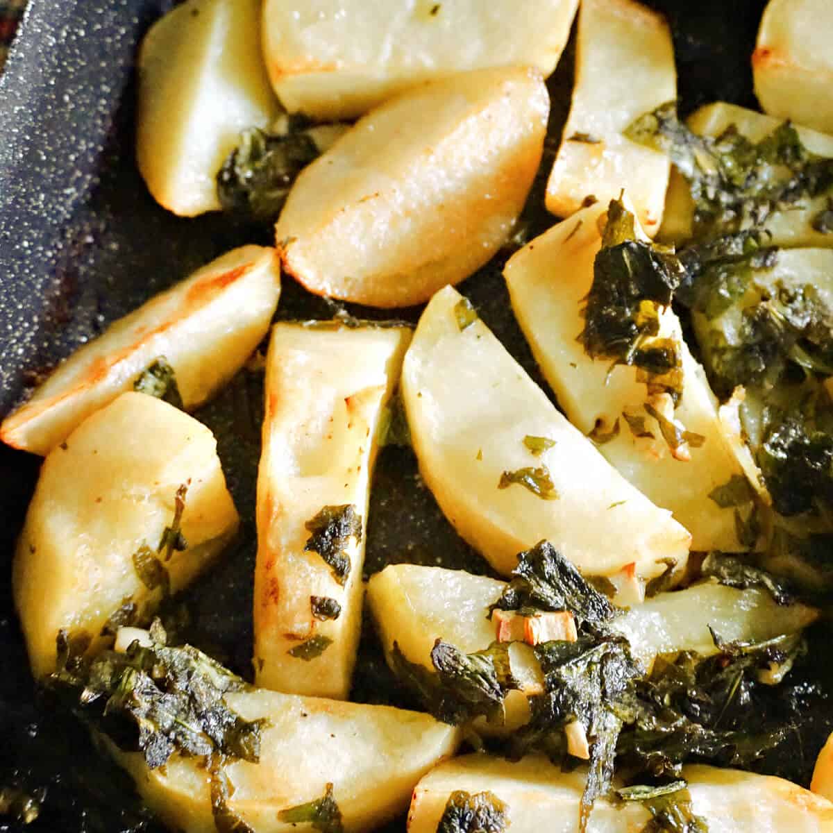 Crispy Roasted Lemon Potatoes with Wild Garlic